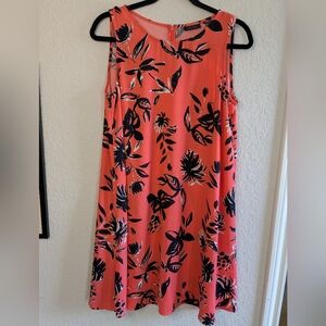 Nordstrom Halogen Shift Dress M Sleeveless Coral Black Floral Excellent Conditio
